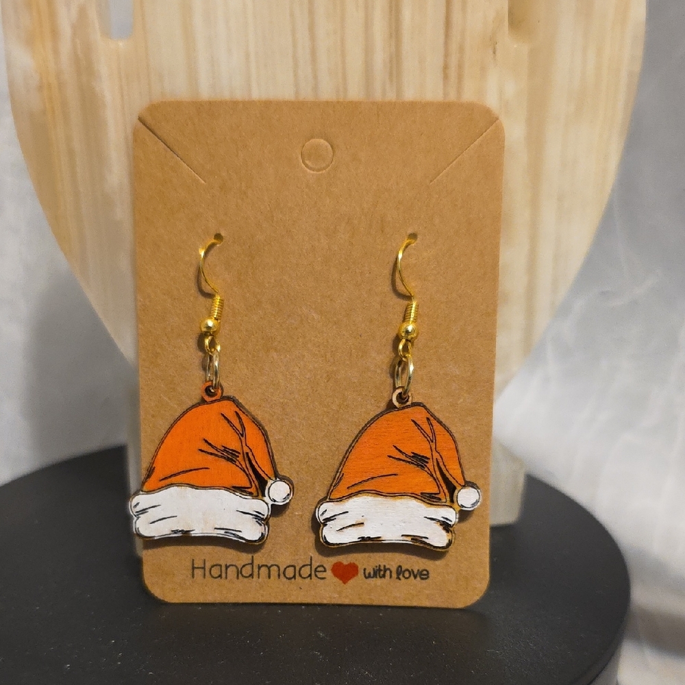Handmade Orange Santa Hat Earrings